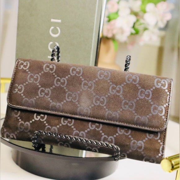 Rare Gucci Long Wallet Suede Gg Pattern With Box - Picture 3 of 8
